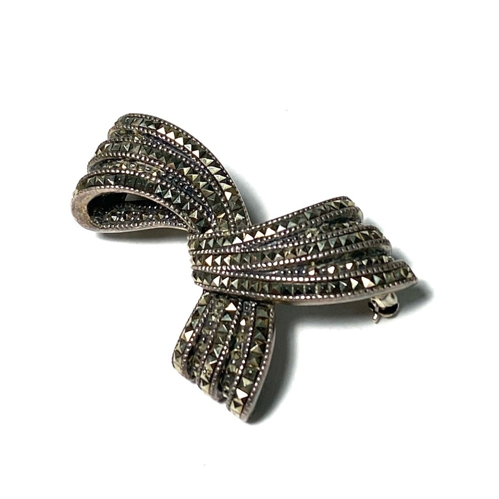 Judith Jack Brooch Bow Ribbon Sterling Marcasites Pyrite